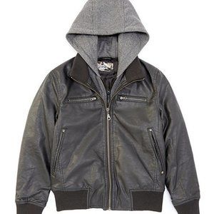 Leather Jacket with Sweatshirt Hoodie